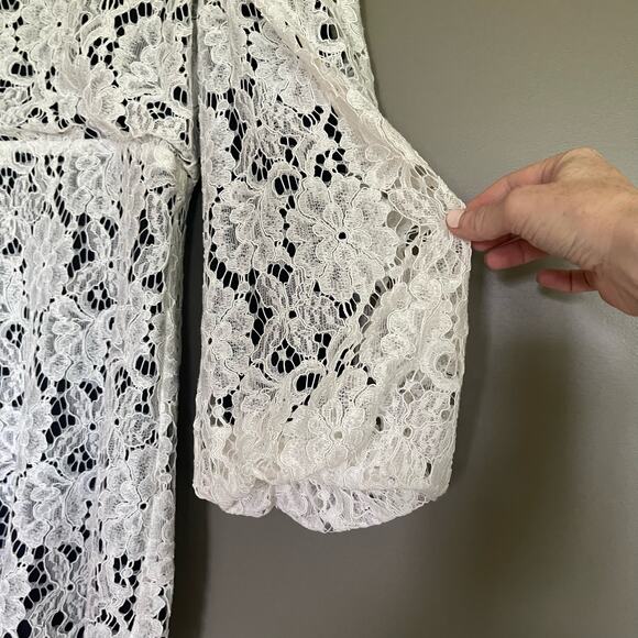Sandro Mya Balloon Sleeved Floral Lace Mini Dress Black White Sz Small Cocktail‎ - Picture 12 of 16